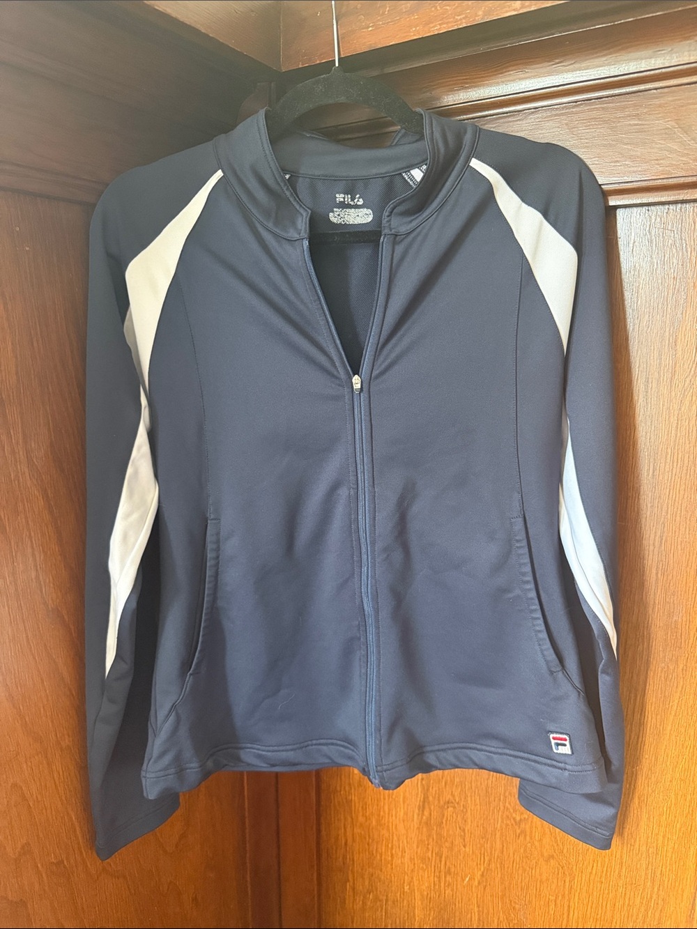 Vintage Fila Navy and White Zip Front Varsity Track Jacket